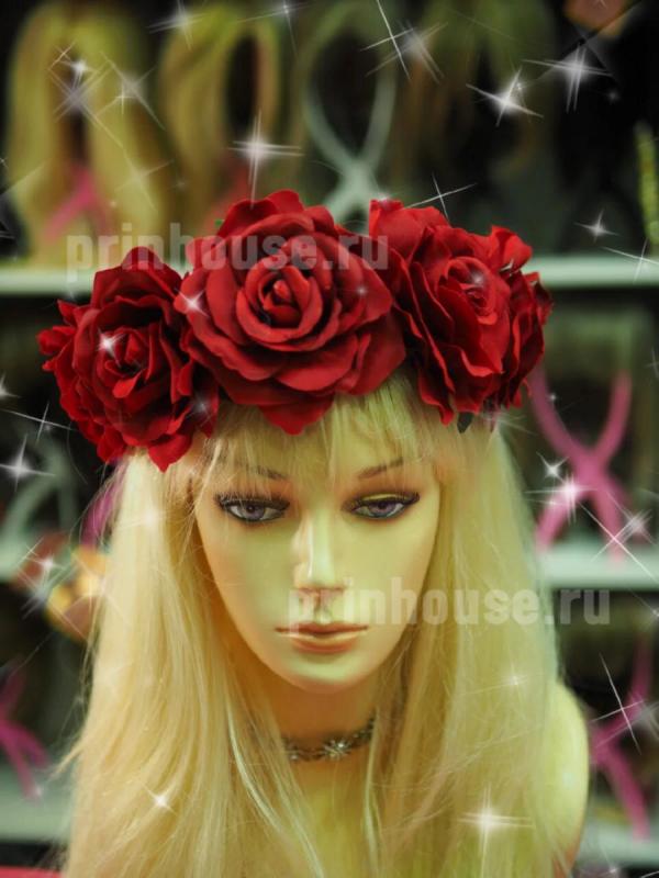 Фото Ободок из пышных бордовых роз - магазин  "Домик Принцессы"