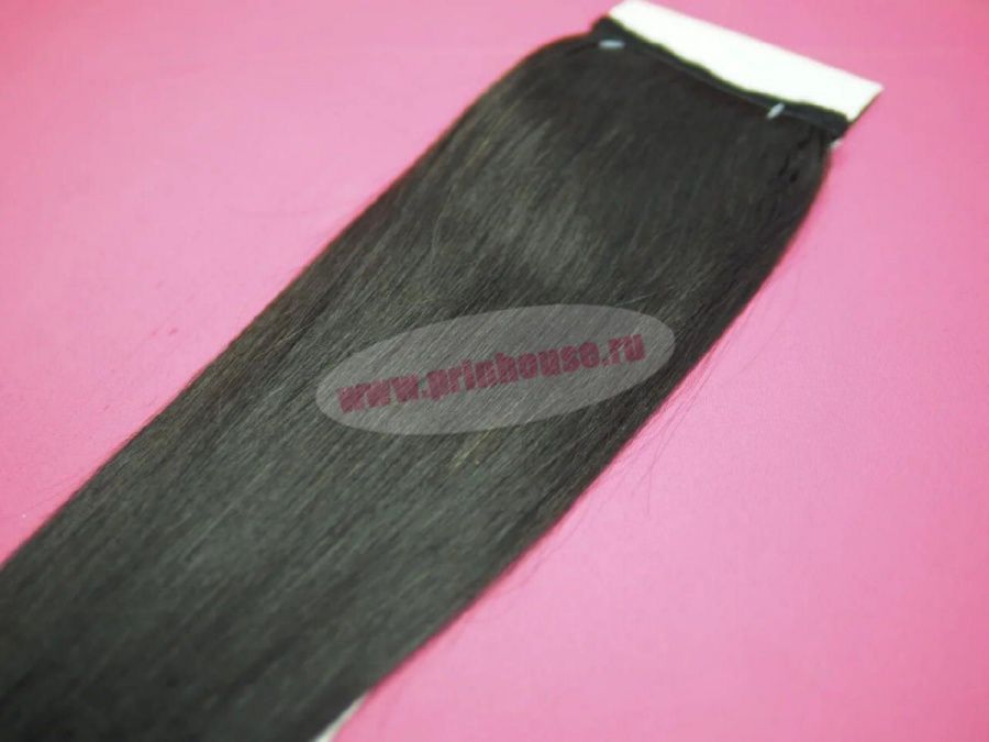 Фото Накладной хвост из натуральных волос на ленте 53cм цвет 1b натуральный черный - магазин  "Домик Принцессы"