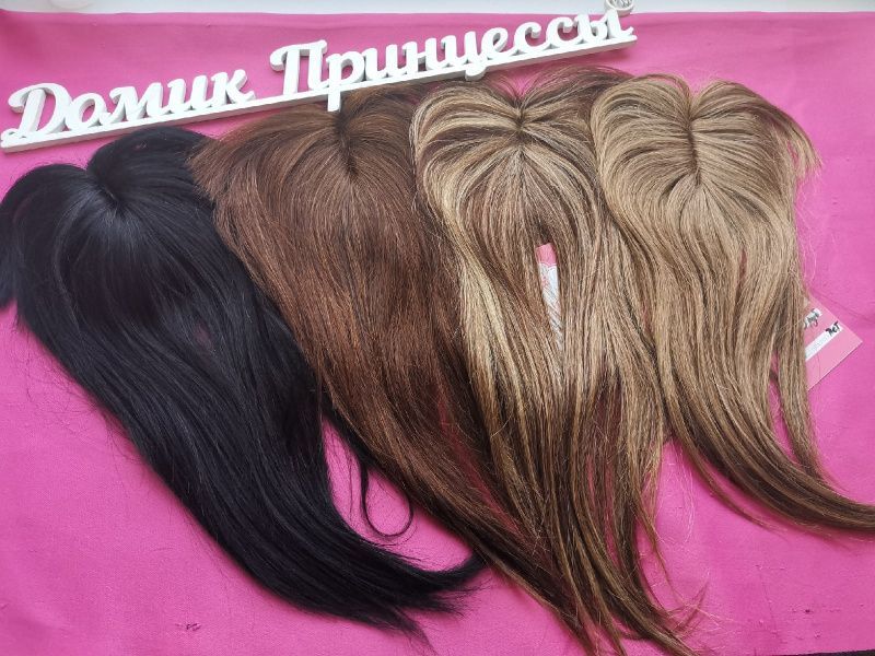 Фото Накладка на теменную зону из натуральных волос с челкой цвет черный - магазин  "Домик Принцессы"