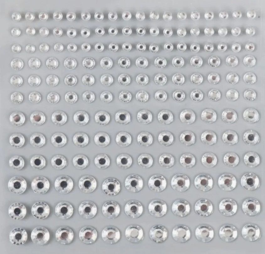 Фото Стразы серебристые кружочки на клеевой основе для макияжа и маникюра 11х18,5 см - магазин  "Домик Принцессы"