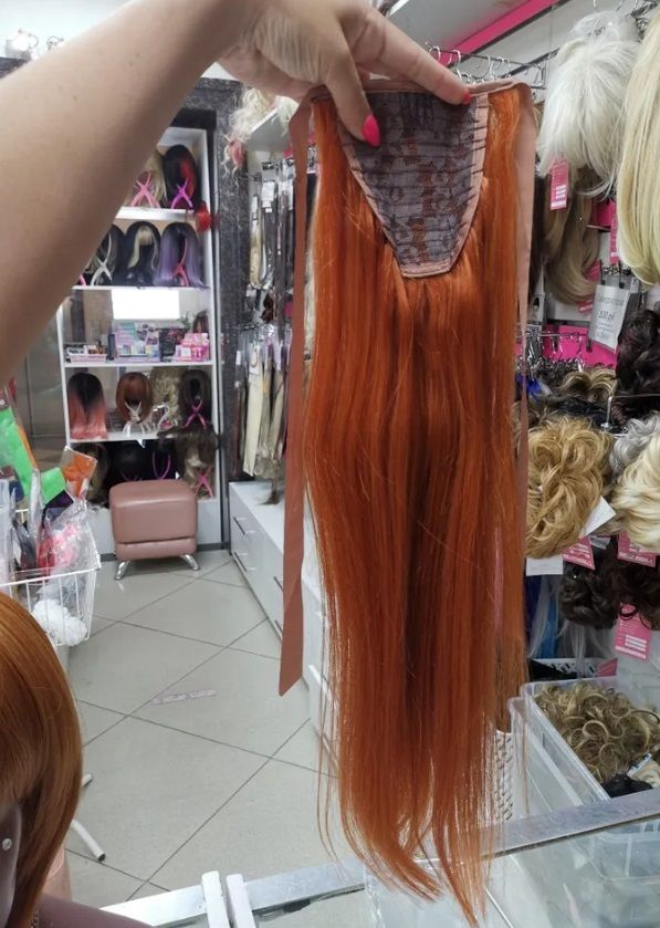 Фото Хвост из натуральных волос на ленте 50см цвет 130А ярко-рыжий - магазин  "Домик Принцессы"