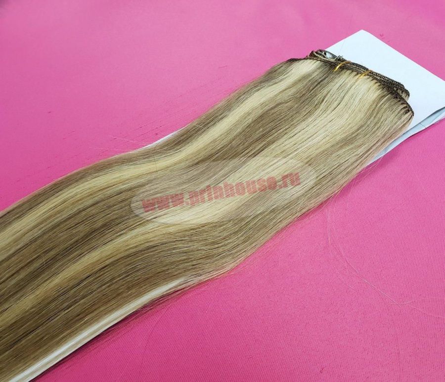 Фото Волосы на заколках натуральные 55см 100гр цвет 12/613 мелированный блонд - магазин  "Домик Принцессы"