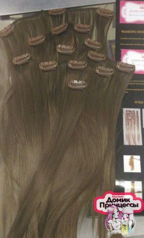 Фото Волосы на заколках искусственные 8 лент термо цвет 10О светлый шоколад длина 45см - магазин  "Домик Принцессы"