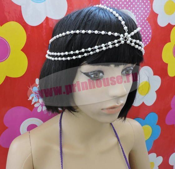 Фото Тика украшение-цепочка на голову с белыми жемчужинками - магазин  "Домик Принцессы"
