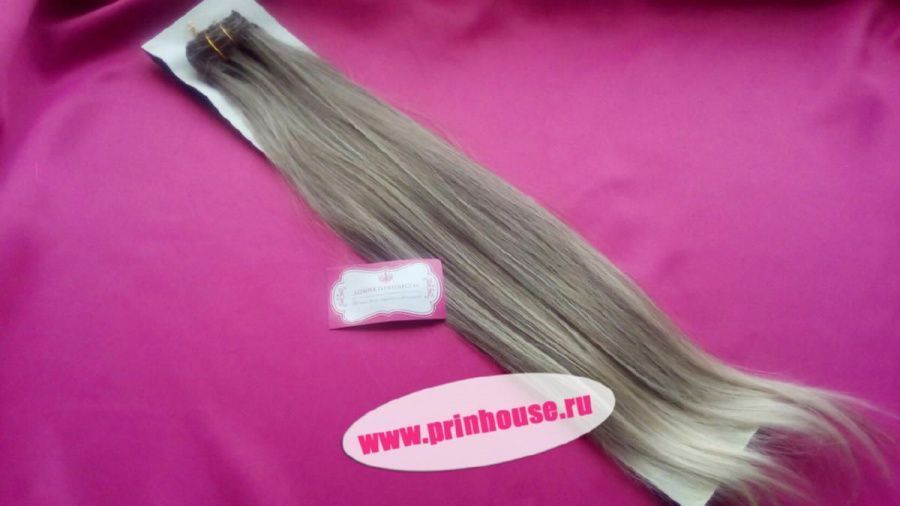 Фото Волосы на заколках искусственные 8 лент термо цвет 10Т613 мелированный блонд длина 60см - магазин  "Домик Принцессы"