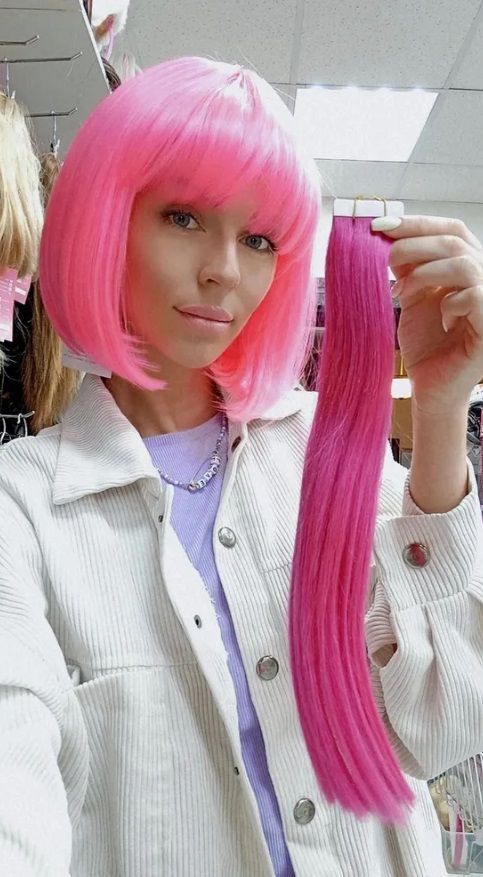 Фото Волосы для ленточного наращивания цвет фуксия 30 см (ярко-розовый) - магазин  "Домик Принцессы"