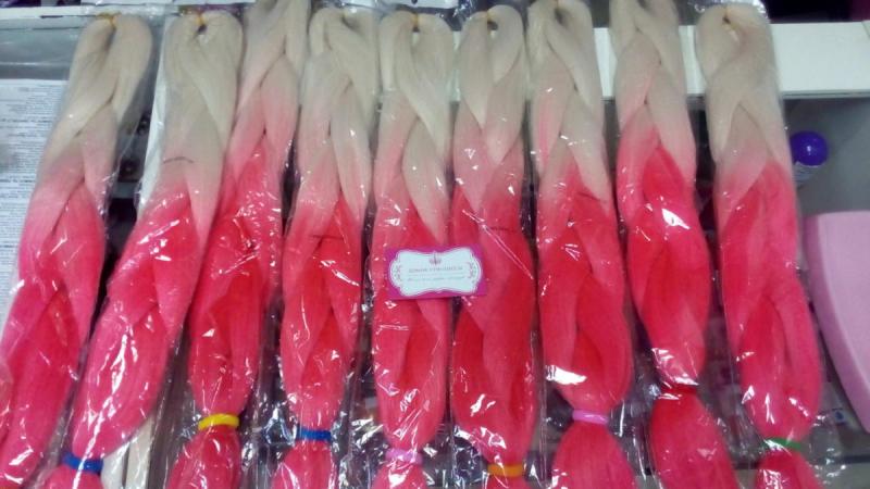 Фото Канекалон омбре 60см 100 грамм блонд+фломастерно-розовый #Flamingo - магазин  "Домик Принцессы"