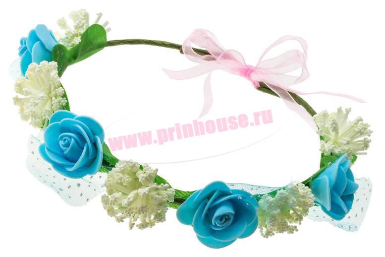 Фото Ободок венок с белыми и голубыми цветами - магазин  "Домик Принцессы"
