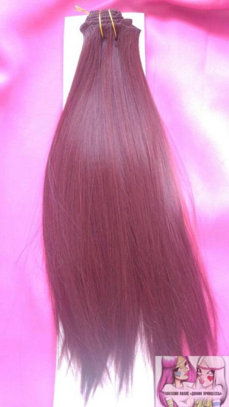 Фото Волосы искусственные канекалон термо на заколках 8 лент 45см прямые цвет 33 рыжий - магазин  "Домик Принцессы"