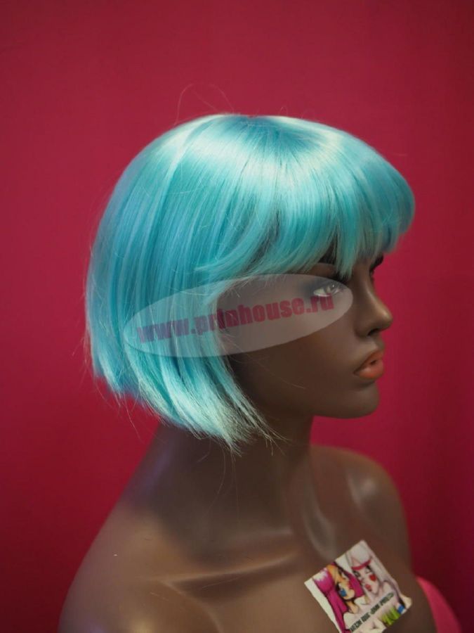 Фото Парик искусственный каре цвет голубой - магазин  "Домик Принцессы"