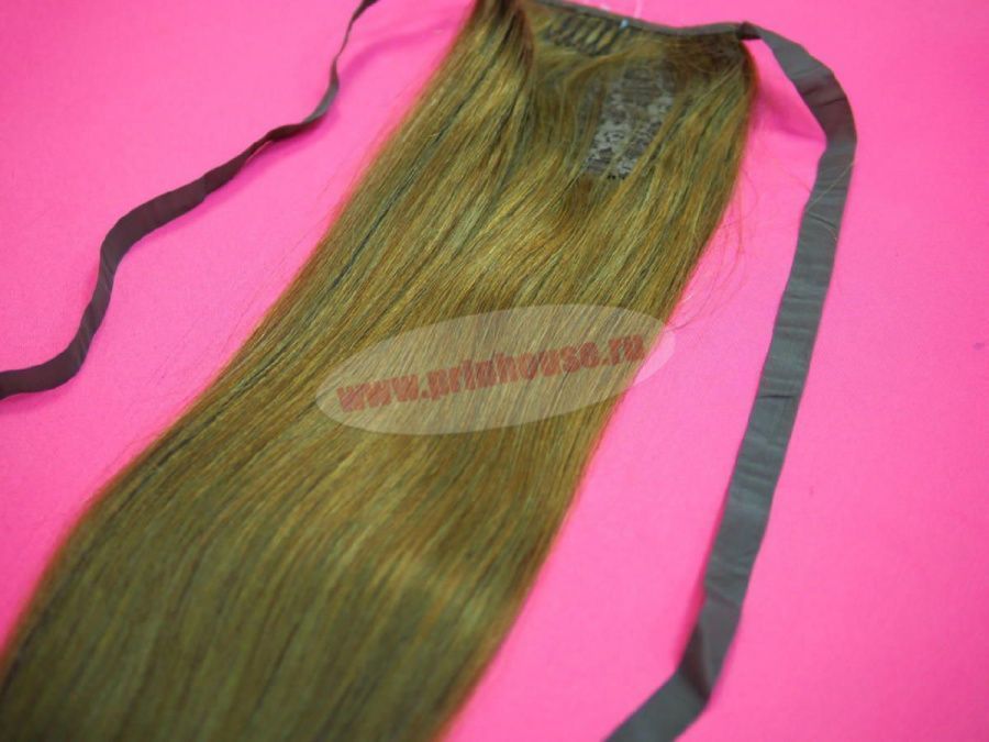 Фото Накладной хвост из натуральных волос на ленте 55cм цвет №10 русый - магазин  "Домик Принцессы"