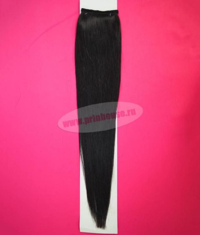 Фото Накладной хвост из натуральных волос на ленте 53cм цвет 1b натуральный черный - магазин  "Домик Принцессы"