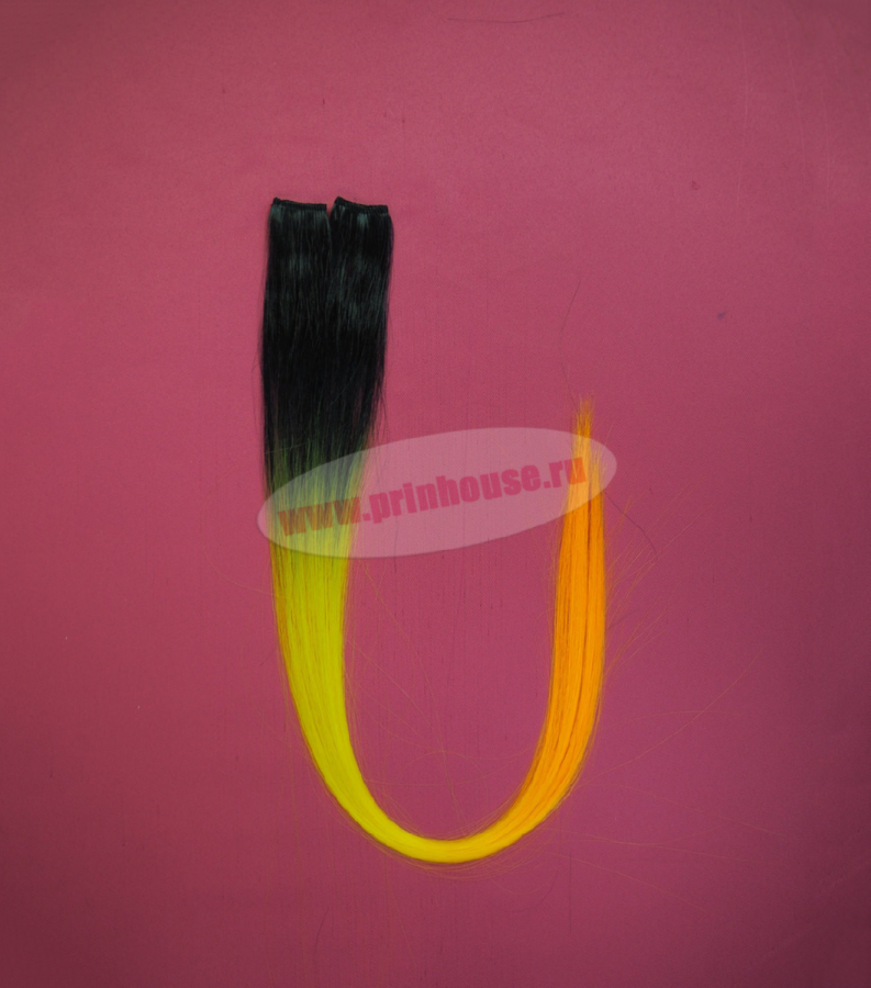 Фото Цветная прядь из искусственного волоса kanekalon прямой на клипсах омбре желтая - магазин  "Домик Принцессы"
