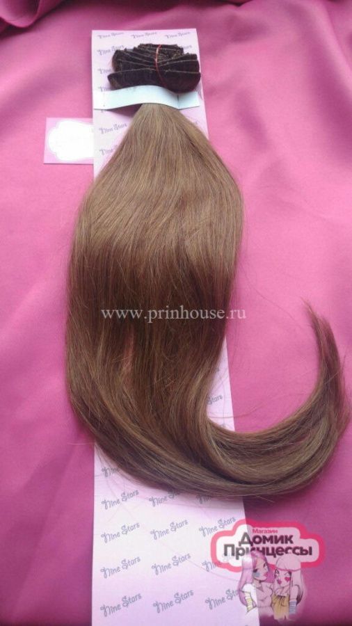 Фото Волосы на заколках натуральные люкс длина 50см цвет №8 светлый шоколад - магазин  "Домик Принцессы"