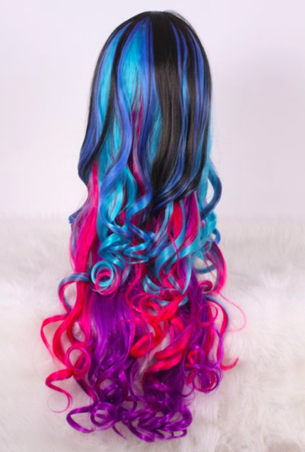 Фото Косплей парик яркий трехцветный длина 70 см синий - магазин  "Домик Принцессы"