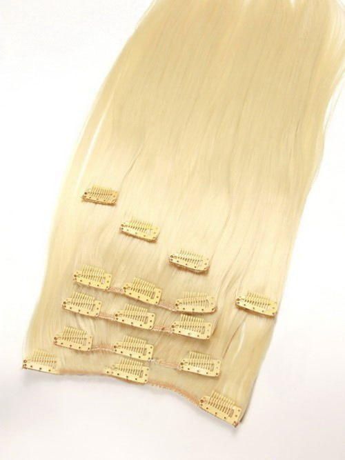 Фото Искусственные волосы на заколках 55см матовые термо 8 лент цвет блонд №613О - магазин  "Домик Принцессы"