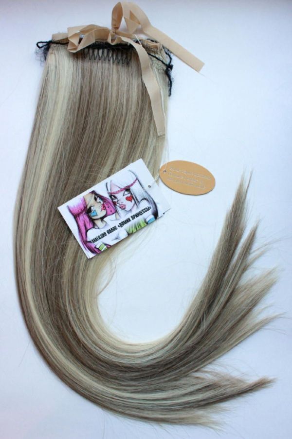 Фото Хвост на ленте термо арт.Stella цвет HLO12-26O мелированный блонд - магазин  "Домик Принцессы"