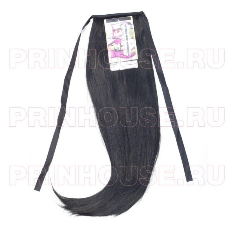 Фото Накладной хвост искусственный на лентах 50см цвет 1О черный южнорусский - магазин  "Домик Принцессы"