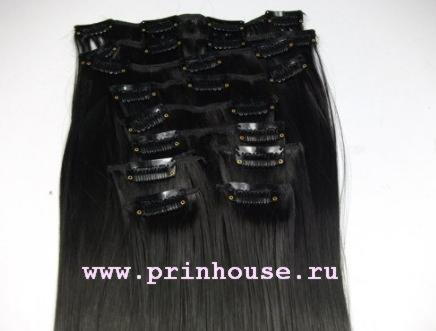 Фото Искусственные волосы на заколках 60см мягкий черный №1b - магазин  "Домик Принцессы"