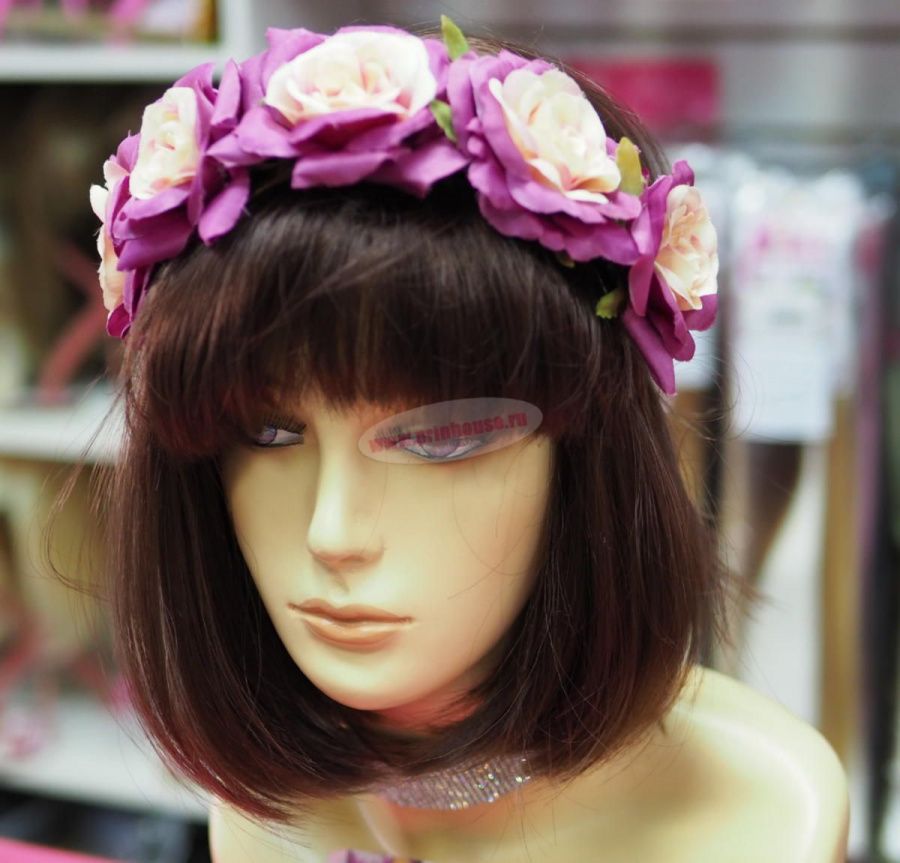 Фото Ободок из пышных больших бордовых розовых роз - магазин  "Домик Принцессы"