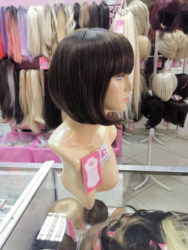 Фото Парик каре с прямой челкой цвет шоколад из натуральных волос - магазин  "Домик Принцессы"