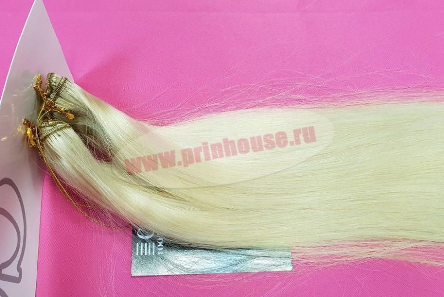 Фото Волосы на заколках натуральные 55см 100гр цвет 122 платиновый блонд - магазин  "Домик Принцессы"