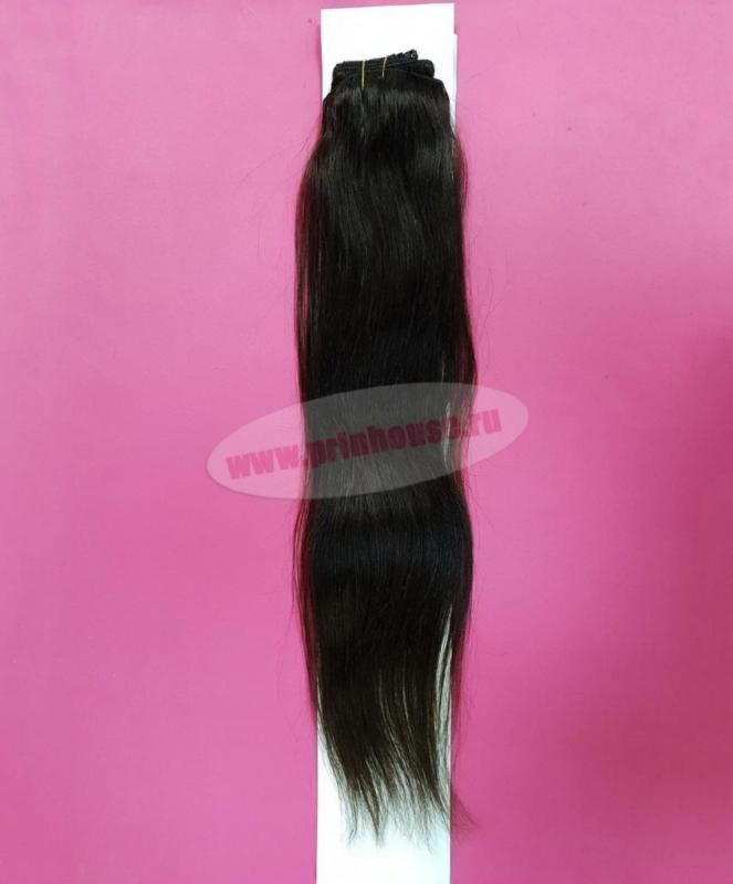 Фото Волосы на заколках натуральные 55см 100гр цвет 2 натуральный черный - магазин  "Домик Принцессы"